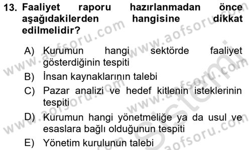 Mesleki Yazışmalar Dersi 2021 - 2022 Yılı Yaz Okulu Sınav Soruları 13. Soru