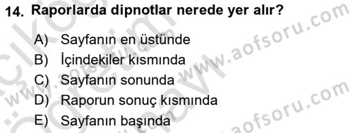 Mesleki Yazışmalar Dersi 2021 - 2022 Yılı Yaz Okulu Sınav Soruları 14. Soru
