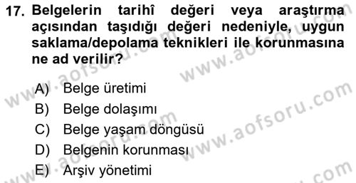 Mesleki Yazışmalar Dersi 2021 - 2022 Yılı Yaz Okulu Sınav Soruları 17. Soru