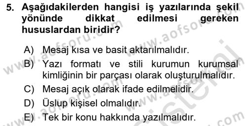 Mesleki Yazışmalar Dersi 2021 - 2022 Yılı Yaz Okulu Sınav Soruları 5. Soru