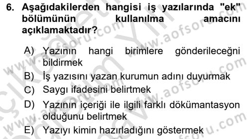 Mesleki Yazışmalar Dersi 2021 - 2022 Yılı Yaz Okulu Sınav Soruları 6. Soru