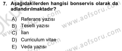 Mesleki Yazışmalar Dersi 2021 - 2022 Yılı Yaz Okulu Sınav Soruları 7. Soru