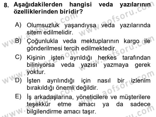 Mesleki Yazışmalar Dersi 2021 - 2022 Yılı Yaz Okulu Sınav Soruları 8. Soru