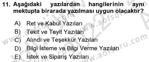 Mesleki Yazışmalar Dersi Ara Sınavı Deneme Sınav Soruları 11. Soru