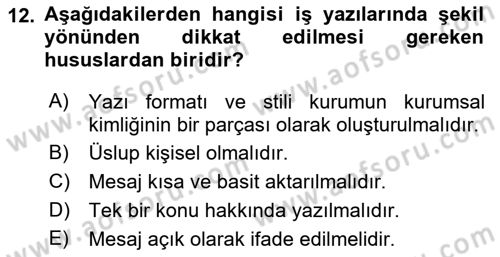 Mesleki Yazışmalar Dersi Ara Sınavı Deneme Sınav Soruları 12. Soru