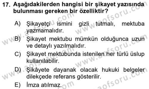 Mesleki Yazışmalar Dersi Ara Sınavı Deneme Sınav Soruları 17. Soru