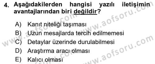 Mesleki Yazışmalar Dersi Ara Sınavı Deneme Sınav Soruları 4. Soru
