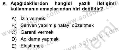 Mesleki Yazışmalar Dersi Ara Sınavı Deneme Sınav Soruları 5. Soru