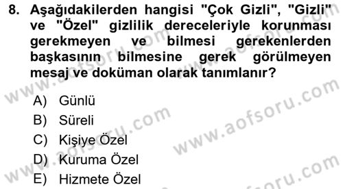 Mesleki Yazışmalar Dersi Ara Sınavı Deneme Sınav Soruları 8. Soru