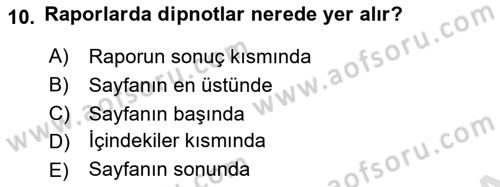 Mesleki Yazışmalar Dersi 2022 - 2023 Yılı (Final) Dönem Sonu Sınavı 10. Soru