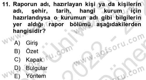 Mesleki Yazışmalar Dersi 2022 - 2023 Yılı (Final) Dönem Sonu Sınav Soruları 11. Soru