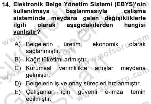 Mesleki Yazışmalar Dersi 2022 - 2023 Yılı (Final) Dönem Sonu Sınav Soruları 14. Soru