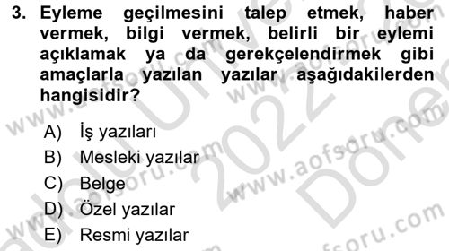 Mesleki Yazışmalar Dersi 2022 - 2023 Yılı (Final) Dönem Sonu Sınav Soruları 3. Soru