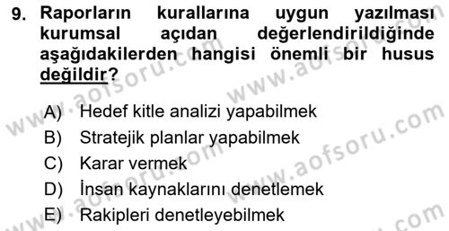 Mesleki Yazışmalar Dersi 2022 - 2023 Yılı (Final) Dönem Sonu Sınav Soruları 9. Soru