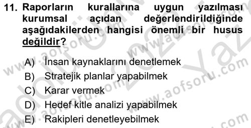 Mesleki Yazışmalar Dersi 2022 - 2023 Yılı Yaz Okulu Sınav Soruları 11. Soru