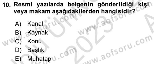 Mesleki Yazışmalar Dersi Ara Sınavı Deneme Sınav Soruları 10. Soru