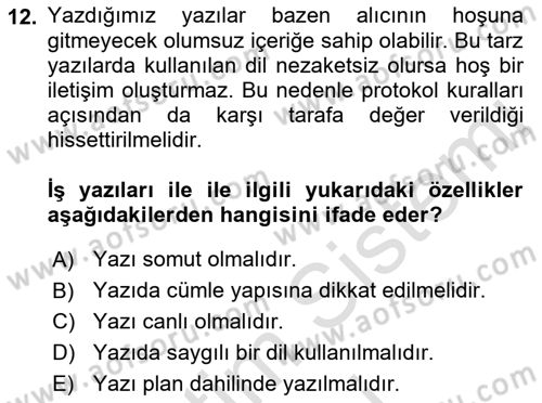 Mesleki Yazışmalar Dersi Ara Sınavı Deneme Sınav Soruları 12. Soru