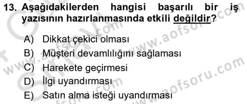 Mesleki Yazışmalar Dersi Ara Sınavı Deneme Sınav Soruları 13. Soru