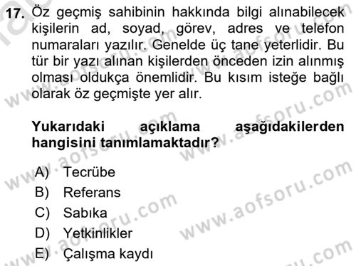 Mesleki Yazışmalar Dersi Ara Sınavı Deneme Sınav Soruları 17. Soru