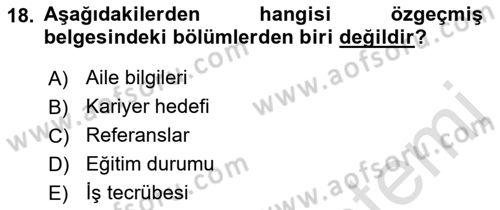 Mesleki Yazışmalar Dersi Ara Sınavı Deneme Sınav Soruları 18. Soru