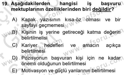 Mesleki Yazışmalar Dersi 2023 - 2024 Yılı (Vize) Ara Sınav Soruları 19. Soru