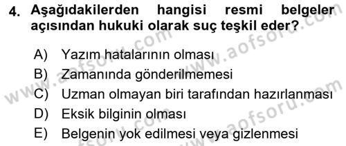 Mesleki Yazışmalar Dersi 2023 - 2024 Yılı (Vize) Ara Sınav Soruları 4. Soru
