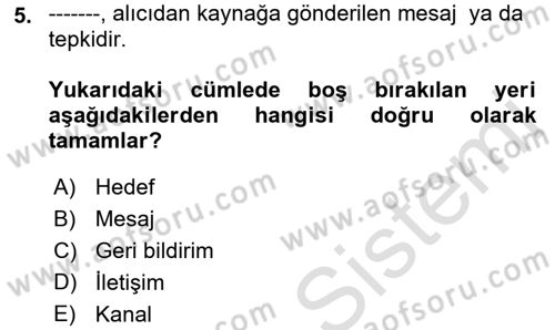 Mesleki Yazışmalar Dersi 2023 - 2024 Yılı (Vize) Ara Sınav Soruları 5. Soru