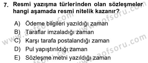 Mesleki Yazışmalar Dersi Ara Sınavı Deneme Sınav Soruları 7. Soru