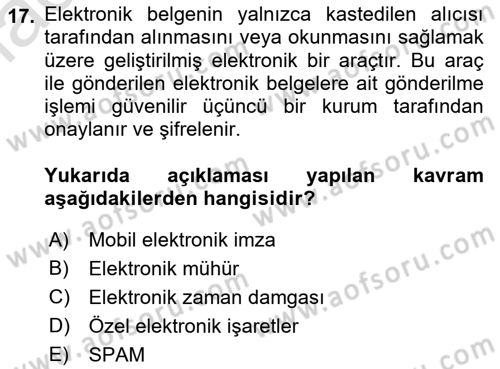 Mesleki Yazışmalar Dersi 2023 - 2024 Yılı (Final) Dönem Sonu Sınav Soruları 17. Soru
