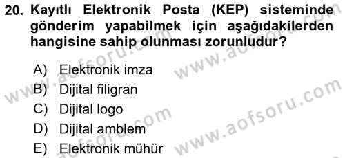 Mesleki Yazışmalar Dersi 2023 - 2024 Yılı (Final) Dönem Sonu Sınav Soruları 20. Soru
