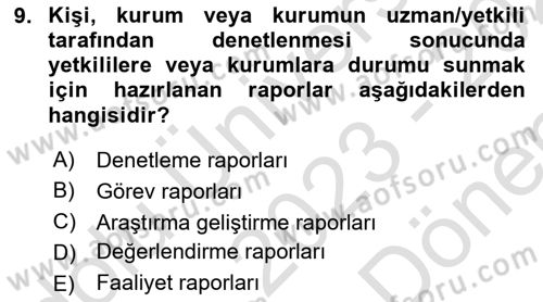 Mesleki Yazışmalar Dersi 2023 - 2024 Yılı (Final) Dönem Sonu Sınav Soruları 9. Soru