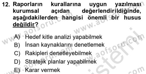 Mesleki Yazışmalar Dersi 2023 - 2024 Yılı Yaz Okulu Sınavı 12. Soru