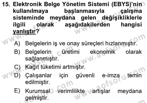 Mesleki Yazışmalar Dersi 2023 - 2024 Yılı Yaz Okulu Sınav Soruları 15. Soru