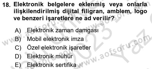 Mesleki Yazışmalar Dersi 2023 - 2024 Yılı Yaz Okulu Sınav Soruları 18. Soru