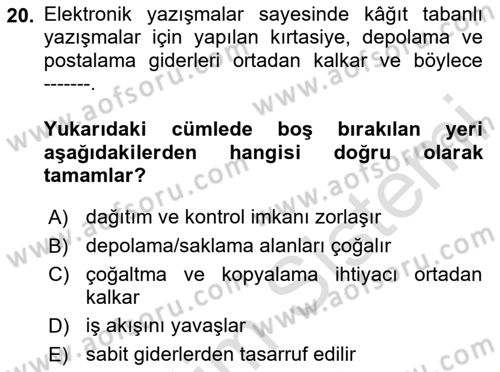 Mesleki Yazışmalar Dersi 2023 - 2024 Yılı Yaz Okulu Sınav Soruları 20. Soru