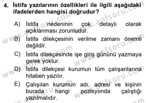 Mesleki Yazışmalar Dersi 2023 - 2024 Yılı Yaz Okulu Sınav Soruları 4. Soru