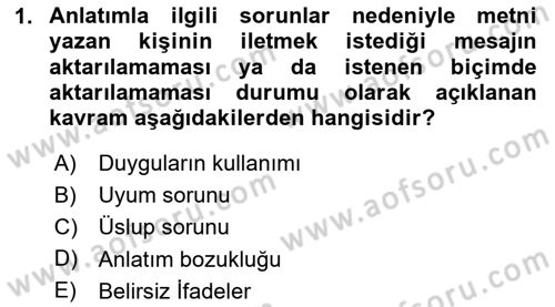 Mesleki Yazışmalar Dersi 2024 - 2025 Yılı (Vize) Ara Sınav Soruları 1. Soru