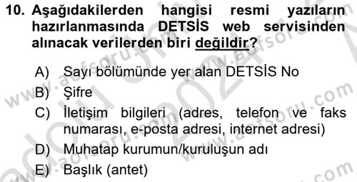 Mesleki Yazışmalar Dersi Ara Sınavı Deneme Sınav Soruları 10. Soru