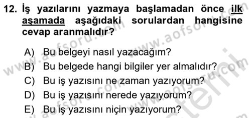 Mesleki Yazışmalar Dersi Ara Sınavı Deneme Sınav Soruları 12. Soru