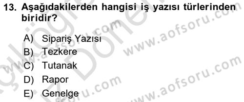 Mesleki Yazışmalar Dersi Ara Sınavı Deneme Sınav Soruları 13. Soru