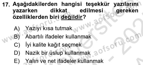 Mesleki Yazışmalar Dersi 2024 - 2025 Yılı (Vize) Ara Sınav Soruları 17. Soru