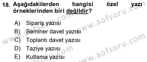 Mesleki Yazışmalar Dersi Ara Sınavı Deneme Sınav Soruları 18. Soru