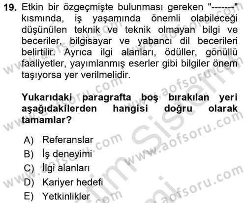 Mesleki Yazışmalar Dersi Ara Sınavı Deneme Sınav Soruları 19. Soru