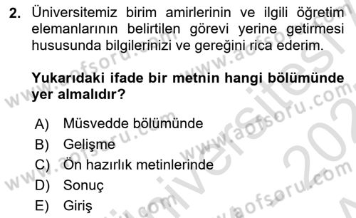 Mesleki Yazışmalar Dersi Ara Sınavı Deneme Sınav Soruları 2. Soru