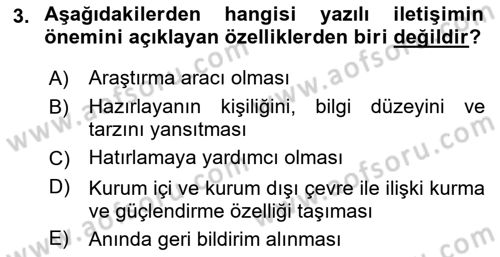 Mesleki Yazışmalar Dersi Ara Sınavı Deneme Sınav Soruları 3. Soru