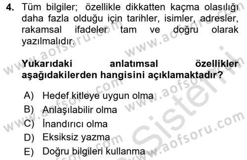 Mesleki Yazışmalar Dersi 2024 - 2025 Yılı (Vize) Ara Sınav Soruları 4. Soru