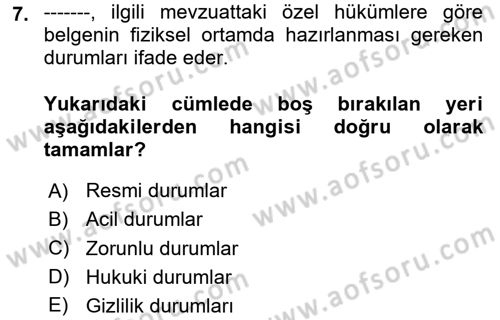Mesleki Yazışmalar Dersi Ara Sınavı Deneme Sınav Soruları 7. Soru