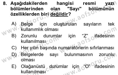 Mesleki Yazışmalar Dersi Ara Sınavı Deneme Sınav Soruları 8. Soru