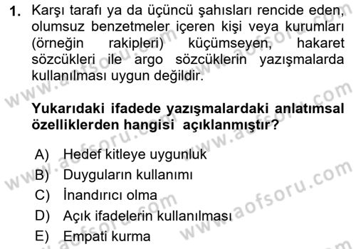 Mesleki Yazışmalar Dersi 2024 - 2025 Yılı (Final) Dönem Sonu Sınav Soruları 1. Soru