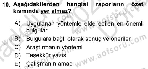 Mesleki Yazışmalar Dersi 2024 - 2025 Yılı (Final) Dönem Sonu Sınav Soruları 10. Soru